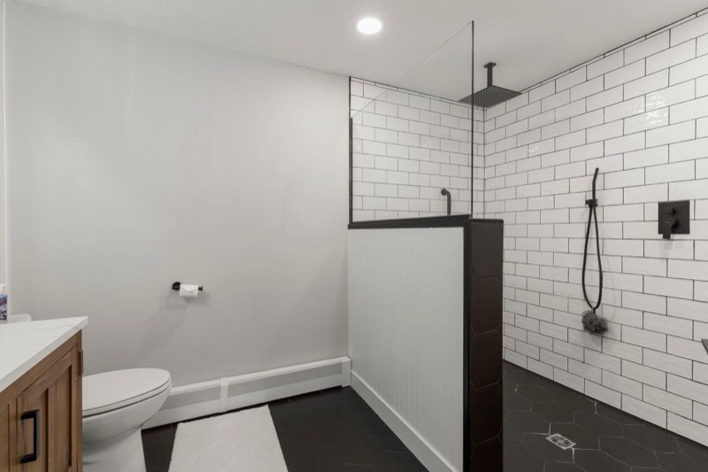 Large walk-in tile shower