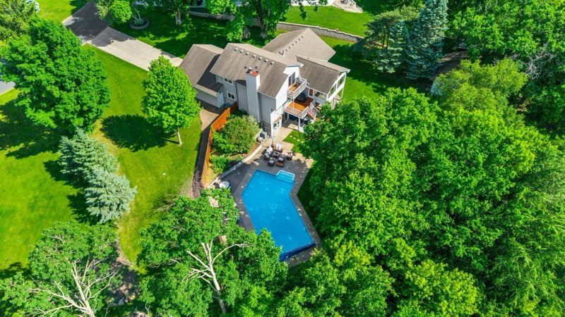 Aerial view of the lot - surrounded by trees